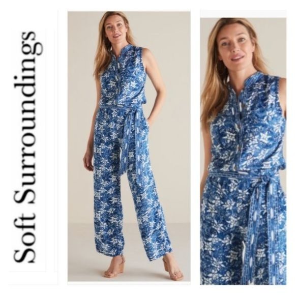 Soft Surroundings Pants - Soft Surroundings Nahla Jumpsuit Wildflower Sleeveless Jumpsuit Size MP Blue